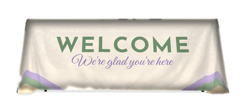 Welcome We're Glad You're Here Cream table throw: cream with sage lettering, We're glad you're here