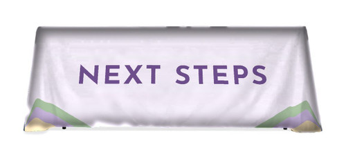 Next Steps Lilac table throw: light lilac with purple lettering