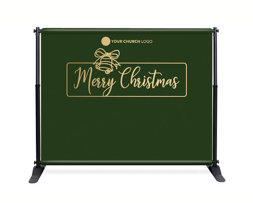 Green Gold Bell Backdrop - Merry Christmas - CBB019