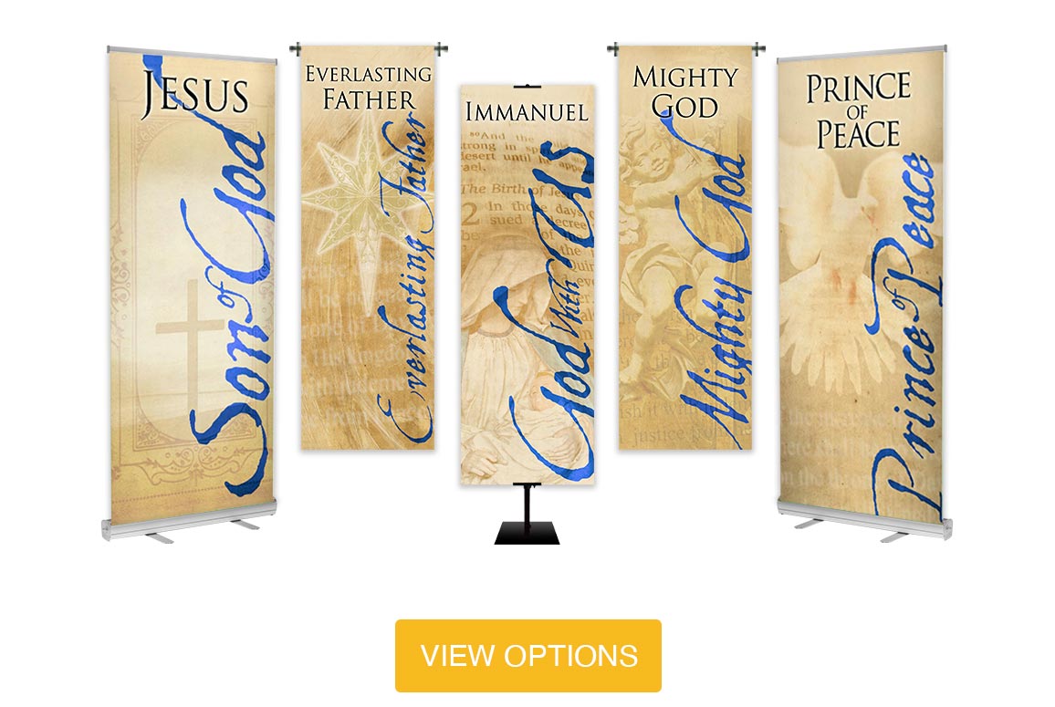 Tan & Blue Names of Christ Banners