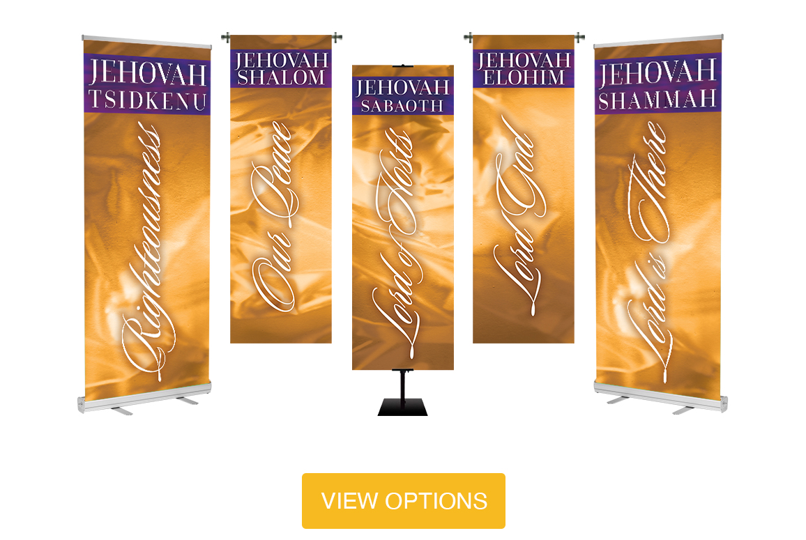 Names of God Gold Silk Banners