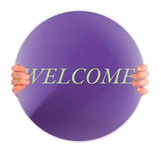 Welcome - Circle Handheld Sign - HHE171 - ChurchBanners.com