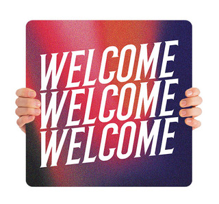 Welcome - Square Handheld - HH087 - ChurchBanners.com