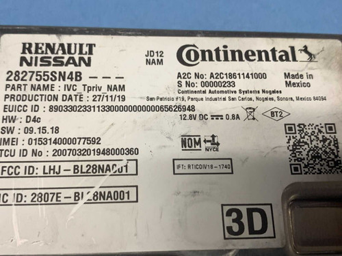  Nissan Continental Telematics Communication Control Module Unit 282755sn4b Oem 