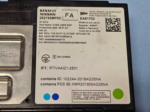 Nissan 2023-2024 Nissan Ariya Telematics Communication Control Module 282755mp0c Oem 