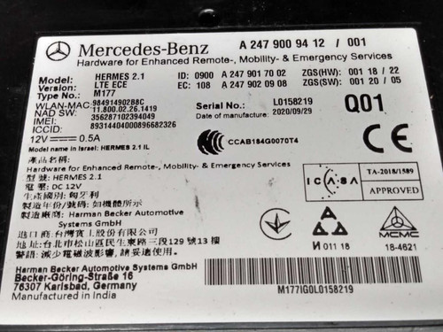 Mercedes-Benz 20-22 Mercedes-benz Gle Bluetooth Multimedia Control Module 2479009412 Oem 