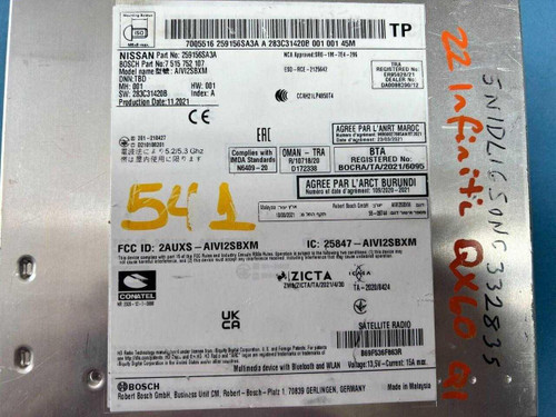 Nissan 2022 Infiniti Qx60 Radio Receiver Navigation Head Unit 259156SA3A Oem 
