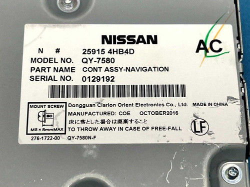 2015-2019 Infiniti Q50 Navigation Control Unit Module 259154hb4d Oem