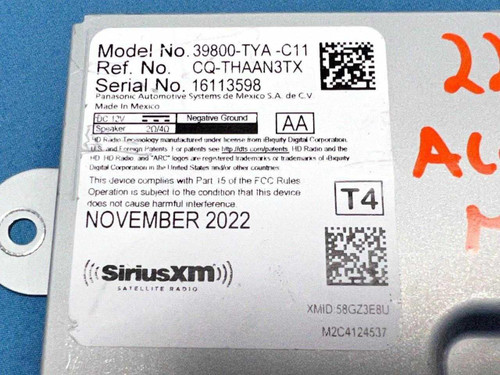 Acura 22-23 Acura Mdx Satellite Radio Receiver Control Unit Module 39800tyac11 Oem 