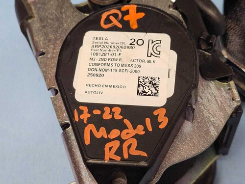 Tesla 2017-2022 Tesla Model 3 Rear Right Or Left SeatBelt Retractor OEM  Tesla 2017-2022 Tesla Model 3 Rear Right Or Left SeatBelt Retractor OEM