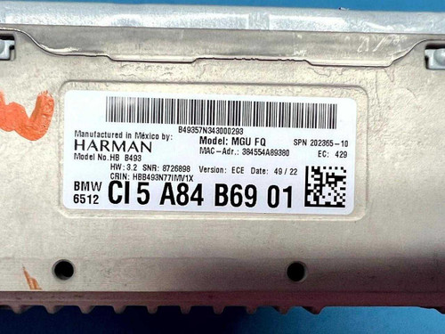 BMW 2022-2023 Bmw Radio Receiver Audio Head Unit 65125a84b69 Oem  BMW 2022-2023 Bmw Radio Receiver Audio Head Unit 65125a84b69 Oem