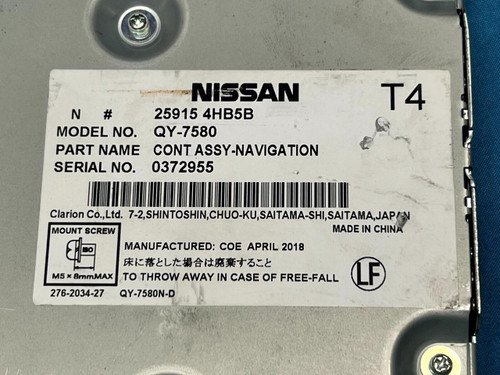 Infiniti 2018-2019 Infiniti Qx50 Qx80 Navigation Control Unit Module 259154hb5b OEM 