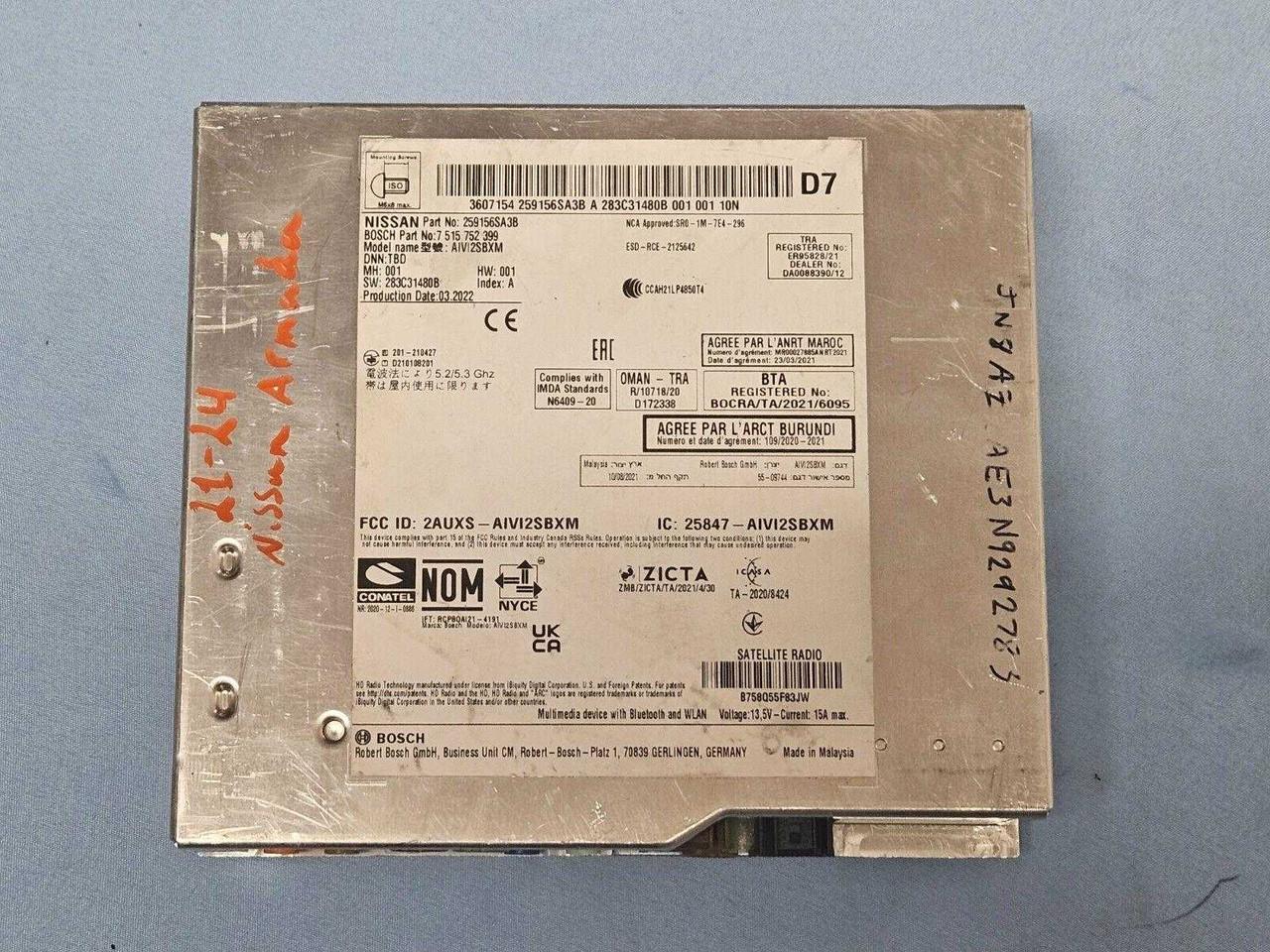 2021-2022 Nissan Armada Radio Audio Navigation Control Unit Module 259156sa3b Oem 2021-2022 Nissan Armada Radio Audio Navigation Control Unit Module 259156sa3b Oem