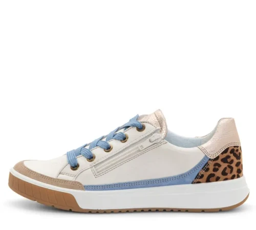 Women's Rio: Inside Zip Sneaker - Cream Calf Leather/Blue Suede
