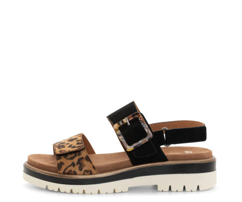 Women's Marbella: Adjustable Sandal - Leo Print/Black Kid Suede
