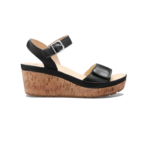 Women's Portola Two Strap Wedge - Black Full Grain Leather
