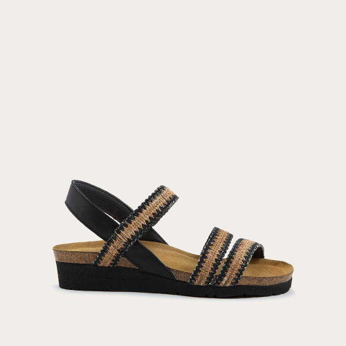 Women's Kayla - Jet Black Leather / Black / Brown Raffia