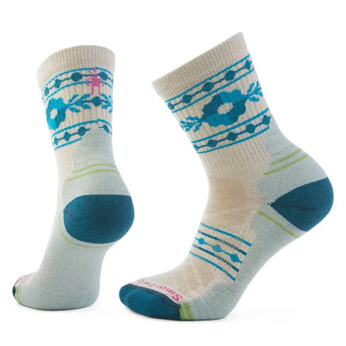 Hike Light Cushion Retro Floral Mid Crew Socks - Moonbeam