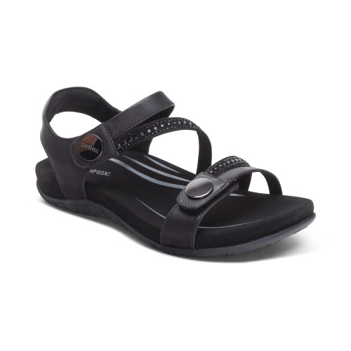 Women's Jess Adjustable Quarter Strap Sandal - Black Sparkle