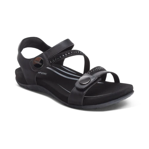 Women's Jess Adjustable Quarter Strap Sandal - Black Sparkle