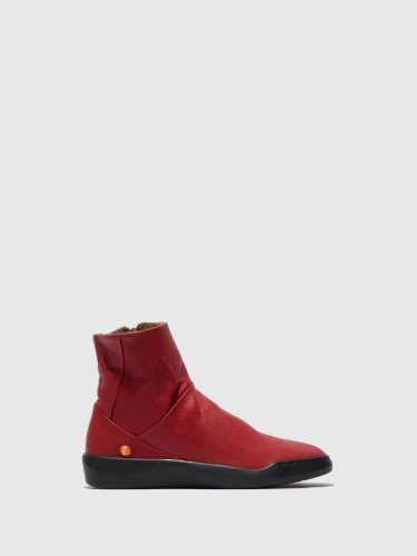 Women's Zip Up Ankle Boots - Red Smooth Leather