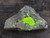 autunite on Matrix Mini-Cabinet Specimen on display under outdoor light showing daytime fluorescence