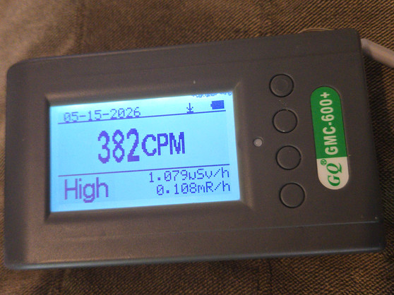 1.5 Gram Trinitite sample being measured by the GQ GMC  600+