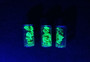 Lot of Three Sealed Vials Each Containing 1 Gram Autunite Fragments displayed under 365nm UV light