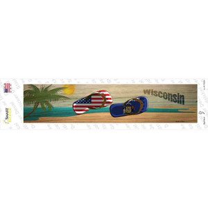 Wisconsin and US Flag Wholesale Novelty Narrow Sticker Decal