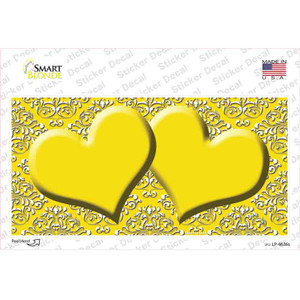 Yellow White Damask Center Hearts Wholesale Novelty Sticker Decal