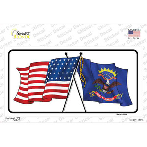 North Dakota Crossed US Flag Wholesale Novelty Sticker Decal