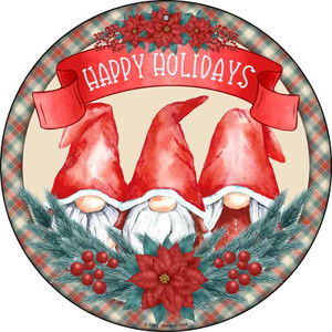 Happy Holidays Gnomes Wholesale Novelty Metal Circle Sign