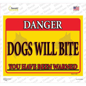 Dogs Will Bite Yellow Wholesale Novelty Rectangular Sticker Decal
