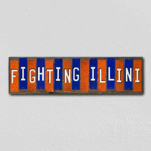 Fighting Illini Team Colors College Fun Strips Wholesale Novelty Wood Sign WS-898