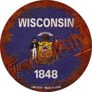 Wisconsin Rusty Stamped Wholesale Novelty Circle Coaster Set of 4
