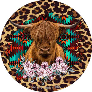 Highland Cattle On Animal Print Wholesale Novelty Circle Coaster Set of 4