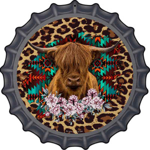 Highland Cattle On Animal Print Wholesale Novelty Metal Bottle Cap Sign