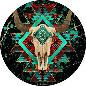 Cow Skull Dark Aztec Wholesale Novelty Metal Circle Sign