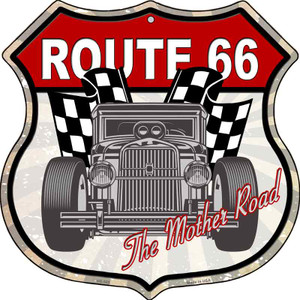 Grey Hot Rod Front Route 66 Wholesale Novelty Metal Highway Shield