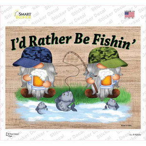 Id Rather Be Fishing Two Camo Gnomes Wholesale Novelty Rectangle Sticker Decal