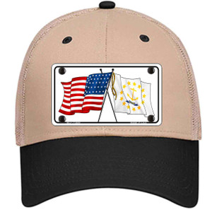 Rhode Island Crossed US Flag Wholesale Novelty License Plate Hat