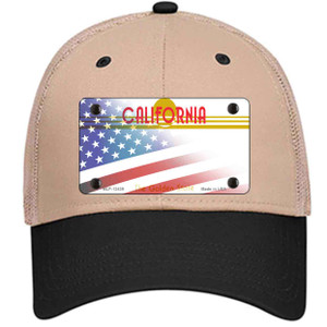 California Golden with American Flag Wholesale Novelty License Plate Hat