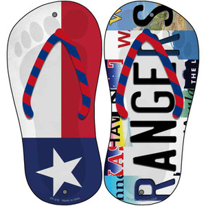 TX Flag|Rangers Strip Art Wholesale Novelty Metal Flip Flops (Set of 2)