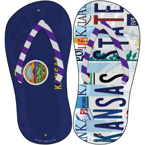 KS Flag|Kansas State Strip Art Wholesale Novelty Metal Flip Flops (Set of 2)