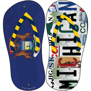 MI Flag|Michigan Strip Art Wholesale Novelty Metal Flip Flops (Set of 2)