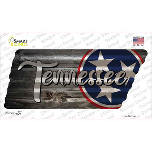 Tennessee Tri Star on Wood Wholesale Novelty Corrugated Effect Tennessee Shape Sticker Decal
