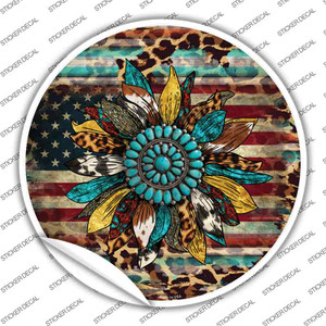 Turquoise Concho Sunflower Wholesale Novelty Circle Sticker Decal