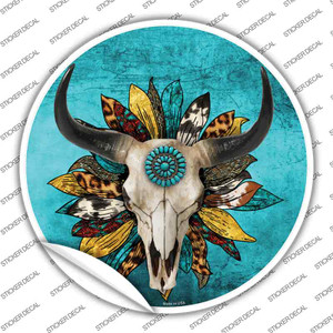 Cow Skull Sunflower Turquoise Wholesale Novelty Circle Sticker Decal