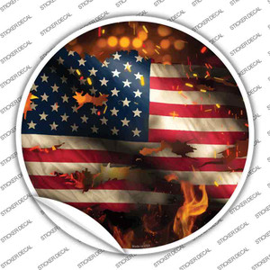 American Flag Flames Wholesale Novelty Circle Sticker Decal