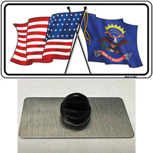 North Dakota Crossed US Flag Wholesale Novelty Metal Hat Pin